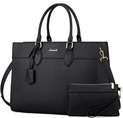 LOVEVOOK Laptoptasche Damen 15,6 Zoll, Groß Arbeitstasche Handtasche Schultertasche Wasserdicht PU Leder Shopper Tasche Aktentasche Lehrertasche Umhängetasche für Business Arbeit Uni Schule,Schwarz