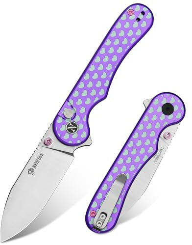NedFoss SWEETHEART couteau pliant, 14C28N acier couteau survie, Longueur lame 7.5 cm, revêtement titane bleu, manche g10 avec clip ceinture, mini couteau de poche