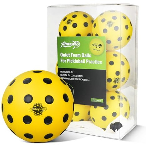 Amoswiz Silent Pickleball-Bälle, leiser Schaumstoff-Ball für Pickleball-Praxis im Innen- und Außenbereich, geräuschreduzierende, weiche Übungsbälle mit 40 simulierten konkaven Löchern, 6 Stück
