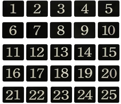 Laroal Aluminum Locker Number Label Sticker Door Plate With Self-Adhesive Tape Black Digital Number Plate (1-25)