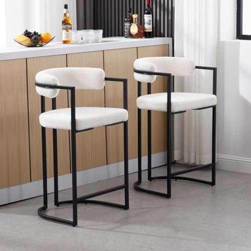 Ya-Home 2X Taburetes Altos de Cocina Modernos Sillas Bar de Piel Sintética con Respaldo,Taburetes Altos de Mostrador con Patas Metálicas para Isla de Cocina/Restaurante,Blanco
