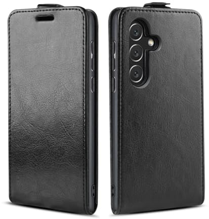 LBH Handy Hülle für Samsung Galaxy A54 5G mit Kartenfach Vertical Flip Magnet Cover Case Flip Klapphülle Magnetverschluss Schwarz