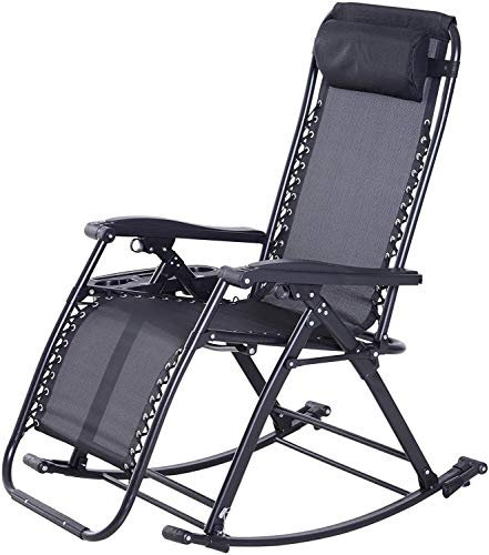 Chaise longue inclinable réglable avec appui-tête et plateau 2 en 1 pour plage/jardin (noir)