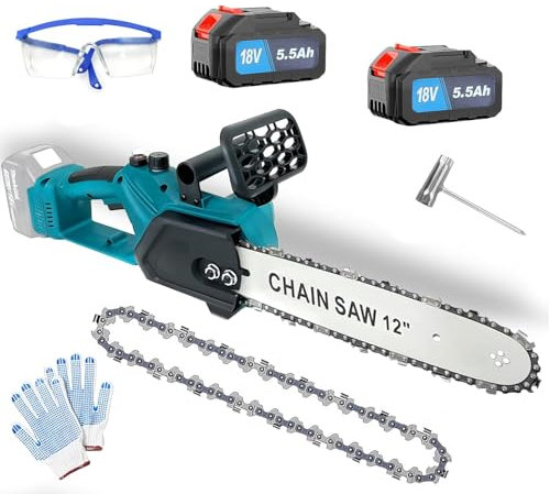 2025 neues Modell Akku Kettensäge für Makita 18V Batterie,12 Zoll elektrische Kettensäge,3.0m/s Kettengeschwindigkeit,automatischeKettenschmierung,einfach zu bedienen Akku-Kettensäge,2 x 5500mAH Akku