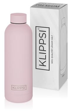 KLIPPSI® Trinkflasche Edelstahl 500ml, isolierte Thermoflasche, 12h warm 24h kalt, auslaufsicher, langlebig, BPA frei und wiederverwendbar, ideal für Sport, Schule, Reisen und Outdoor(Rosa)