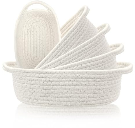 Mulaibdin 5er Set Aufbewahrungskorb Geflochten, Wickelkommode Organizer Baby, Korb Geflochten Baumwolle, Aufbewahrungskörbe Klein Bad, Korb Aufbewahrung für Regale, Kinderzimmer Deko (Weiß)
