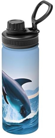 POEZJZW Jumping Up Dolphins - Botella de agua aislada al vacío de acero inoxidable de 18 onzas, hervidor de agua para fitness, gimnasio, escuela al aire libre