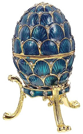 BESPORTBLE Vintage Egg Trinket Box Enameled Jewelry Organizer Rhinestone Ring Case Elegant Dresser Decor Premium Decorative Storage for Necklaces Earrings