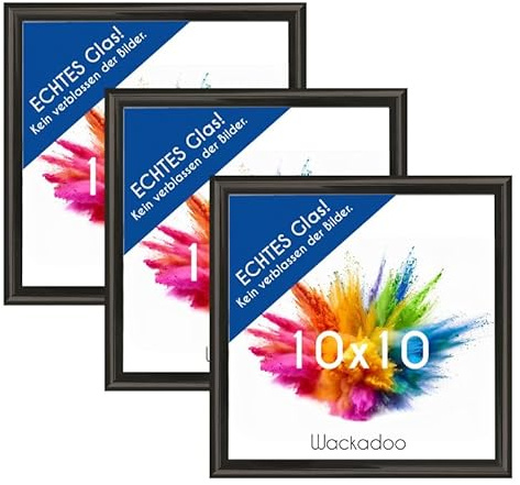 Wackadoo Bilderrahmen 10x10 Schwarz 3er Set Fotowand Fotorahmen aus leichtem Kunststoff mit GlasPicture frame quadratisch klein Poster