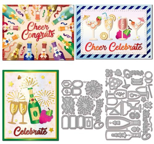 GLOBLELAND Matrices de Découpe de Bouteilles de Vin Verres à Boire pour Bricolage Scrapbooking Métal Fruits Cut Dies Découpes de Fête pour la Fabrication de Cartes Gaufrage Album Photo Décoration