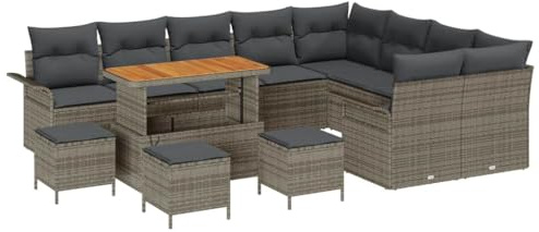 vidaXL Modul-Sofa-Set für draußen mit Kissen, grau, aus Poly-Rattan, 5 Teile, verstellbare Füße für mehr Komfort und Haltbarkeit, modernes Design für Gärten, Terrassen und Lounge-Möbel.