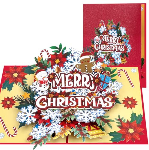 CNLITIHEKA 3D Weihnachtskarte, Schneeflocke Blume Blüten Karte für Winter, Weihnachten oder Feiertage, inklusive Umschlag