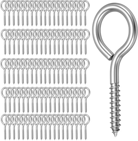 SOUJAP 100 viti con occhiello M4, 50 ganci con occhiello da 21 mm, in acciaio inossidabile, viti autofilettanti da 5 cm, per legno, amache, fili di fissaggio
