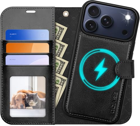 OCASE Kompatibel für iPhone 17 Pro Hülle Abnehmbar 2-in-1 Schwarz | Handyhülle Magnetische Premium PU Leder Klapphülle Kabelloses Laden Kartenfach RFID Standfunktion Schutzhülle