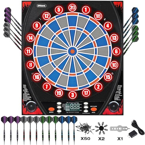 Elektronische Dartscheibe, elektrische Dartscheibe für Erwachsene, Zwei Lautsprecher mit automatischer Sprachansage, High-Definition-LCD-Display, inklusive 12 Soft-Tip-Darts