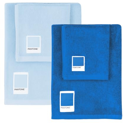 Pantone (TM) 4 Badetücher für Gesicht und Bidet aus Frottee aus 100% Reiner Baumwolle, Öko-Tex Zertifiziert, Set mit 2 Gesichtsbadetüchern 50 x 100 cm und 2 Gästehandtücher 40 x 50 cm, weich