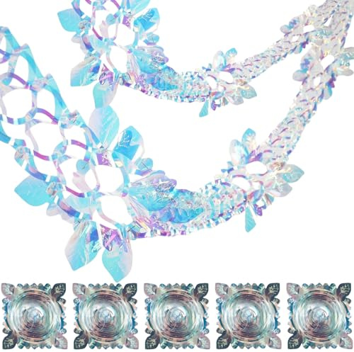 MUNSKT 5 PCS Christmas Ceiling Decorations, Iridescent Foil Christmas Decorations with Leaf Design, Festive Party Hanging Streamers for Xmas Tree, Home, Indoor Holiday Decoration
