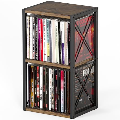 Alyoen Organizer per CD a 2 ripiani, in legno, può contenere fino a 30 CD, porta CD per esposizione, ripiano per CD di alta qualità per casa e ufficio, ideale per gli appassionati di musica