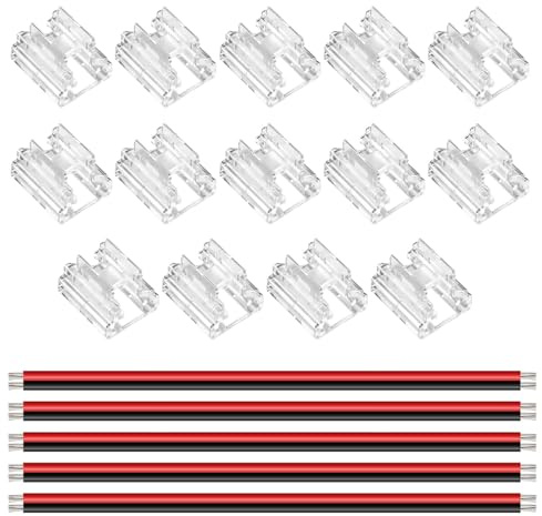 Pmqs 14 Stück 2 Polig 8mm LED Verbinder Streifen Connector Kit Transparent | mit 5pcs 15cm langes 20AWG Verlängerungskabel für Spaltfreies Löten Verbindungskabel Verbinder für Streifen