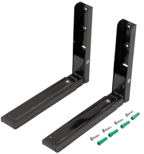 Reliapart Black Extendable Microwave Wall Bracket Kit Compatible for Hisense Microwaves Adjustable 33–48cm Arms Up to 40kg Load with Fixings Space-Saving Wall Mounting Solution