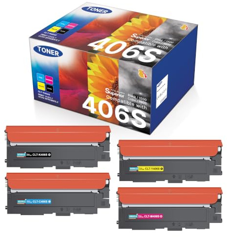 CLT-P406S C406W Multipack Kompatibel für Samsung CLT-K406S Toner schwarz | für Samsung C480W Toner Xpress C460W C48X CLP-365 CLX 3305 C410W CLP-360 CLP-365W CLX-3305FW CLX-3305W CLX-3300 (4er-Pack)