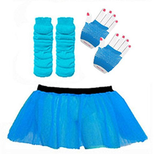 REDSTAR Damen Neon Tütü Rock Outfit mit Stulpen und kurze Handschuhe Red erziehende Abschied von – 2 Größen 8 – 22 UK, Damen, Wickd, türkis