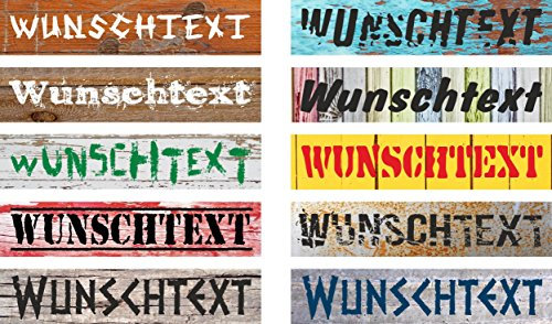Melis-Folienwerkstatt Schild Wunschtext Wunschname – 52x11cm – 10 Designs + 10 Schriften + Bohrlöcher Aufkleber Hartschaum Aluverbund -S00154A