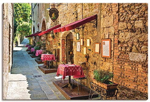 ARTLAND Wanddeko Leinwand Bilder Wandbild 120x80 cm Toskana Italien Stadt Altstadt Restaurant Urlaub Sommer Mediterran T3RI