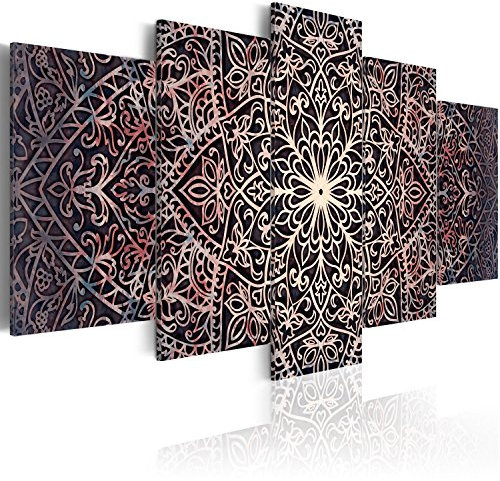 B&D XXL - Wandbilder XXL 100x50cm 5 tlg - Wand Deko Leinwand Bilder Groß Wanddeko Wohnzimmer Schlafzimmer Kunstdrucke - Abstrakt Mandala Orient Ornament f-C-0132-b-o
