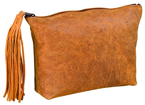 ELBA 400033037 Federmäppchen flach Leder mit Bommel 17 x 14 x 1 cm Vintage