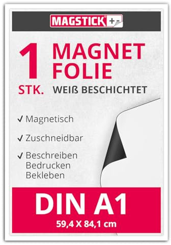 Magnet-Folie in DIN A1 I magnetisch, weiß beschichtet I beschreibbar bedruckbar I für Kfz Auto LKW I Lager-Schild I Tür-Schild I mag055