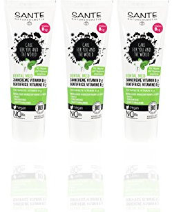 SANTE Zahncreme Vitamin B12 (3 x 75 ml), Salbei und Limone Geschmack, Bio Zahnpasta, Vegan, Fluoridhaltig, Naturkosmetik