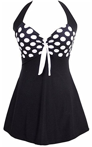 AMAGGIGO Amenxi Women's One Piece Swimsuit Tummy Control Swimwear Swimdress with Skirt Swimming Covers (Bdot, UK 16-18)