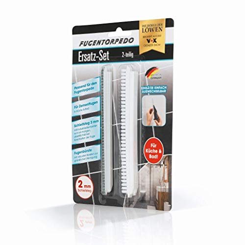 Fugentorpedo 08884 Ersatz-Set-1x Fugenbürste & 1x Schleifsteg 2 mm, Schwarz, One Size