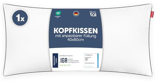 Blumtal Kopfkissen 40x80 cm - Nackenkissen mit anpassbarer Füllung - 100% Mikrofaser & waschbar bis 95 Grad - höhenverstellbares Kissen mit Paspel - für erholsamen Schlaf