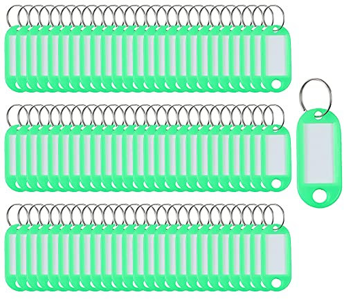 Lot de 100 porte-clés en plastique fendu porte-clés de tri porte clés plastique étiquettes d'identification pour clés de maison, étiquettes à bagages, de nom d'animal de compagnie (Vert)