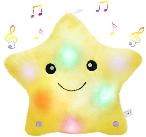 Bstaofy 33 cm (13 Zoll) LED-Musik-Stern, beleuchtet, Wiegenlied, Leuchtend, Stofftier, beruhigend, Kinder-Emotionen, Geburtstag, Weihnachten, Festival, Geschenk für Kleinkinder, Gelb