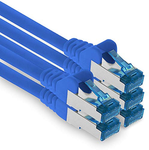 1aTTack.de Patchkabel – 5X 3 Meter Ethernet, Netzwerk, Lan Kabel CAT6a (für Gigabit Netzwerke, Router, Switch, Modems mit RJ45 Eingang – blau)
