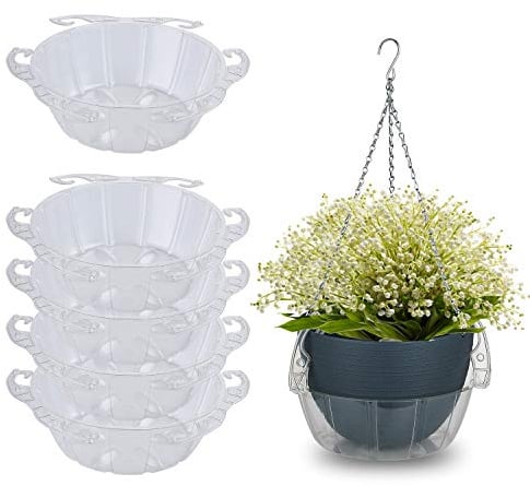Idyllize 5 Piece of 10 Inch Clear Plastics Plant Saucers Drip Pans for Hanging Basket Indoor and Outdoor (10'')