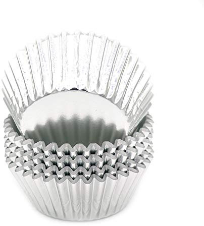 Mombake Einweg-Backförmchen aus Standard-Folien Papier, Muffin-Cupcake-Förmchen für Partys und mehr (Silber, 100 Stück)