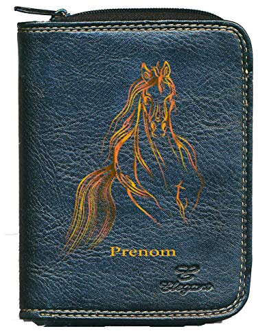 Syl'la Porte Monnaie Porte Carte Noir pour Femme (Cheval personnalisé avec prenom)