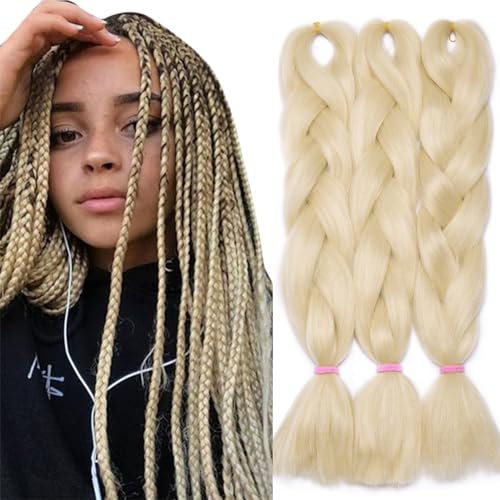 TESS Braids Extensions Blond 60 cm, Jumbo Braids Kunsthaar Zum Einflechten Box Braids Haarverlängerung Zopf 100g/Bündel Haar Braids Extension (1 Stück-Hellblond)