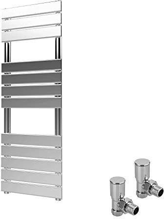 ELEGANT Heated Towel Rail Chrome Bathroom Ladder Radiator Rad Modern Flat Panel Designer Central Heating Towel Warmers 1200 x 400mm with Valves Chrome