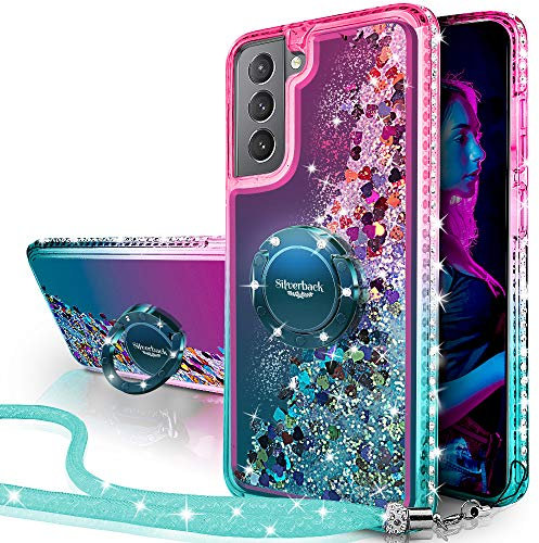 Miss Arts für Galaxy S21 Hülle, [Silverback] Mädchen Glitzern Handyhülle mit Ringständer, Cover Silikon Clear Schutzhülle für Samsung Galaxy S21 5G -Grün