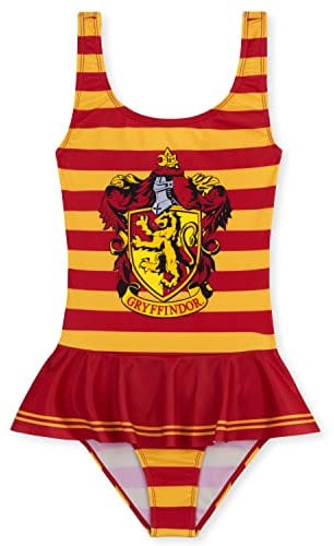 Harry Potter Badebekleidung Mädchen | Einteiliger Badeanzug Kinder Mädchen mit Rüschenrock | Kinder Badewäsche Alter von 7-14 (Rot Gryffindor, 11-12 Jahre)
