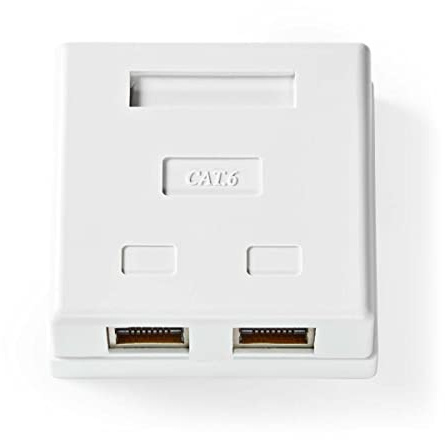 Network Wall Box | On-Wall | 2 Port(s) | STP CAT6 | Straight | Female | Gold Plated | PVC | White | Polybag