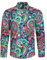 HISDERN Paisley Chemise Homme À Manches Longues Casual Bleu Floral Chemises Boutonné Funky Hawaïenne Chemise pour Hommes XL