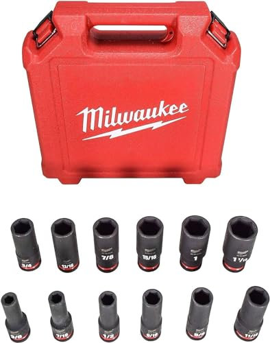 Milwaukee 49-66-7011 SHOCKWAVE 1/2 in. Drive SAE Deep Well Impact Socket Set (12-Piece)