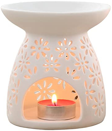 Sahgsa Duftlampe aus Keramik, Duftlampe mit Kerzenhalter Öl Diffusor mit Blumen Muster Teelicht-Halter Kerze Therapie Herd Dekoration Yoga Spa Schlafzimmer
