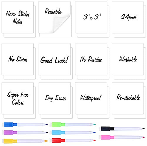 Zayvor 24 Weiß Notizzettel Aus Haftnotizen Sticky Notes Farbige Wiederverwendbare Whiteboard Aufkleber Büchern Entfernbar Beschriften,8 Abwischbarer Stift Whiteboard-Marker